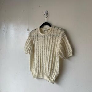 Vintage JH Collectibles Cream White Knit Textured Short Sleeve Sweater Size S